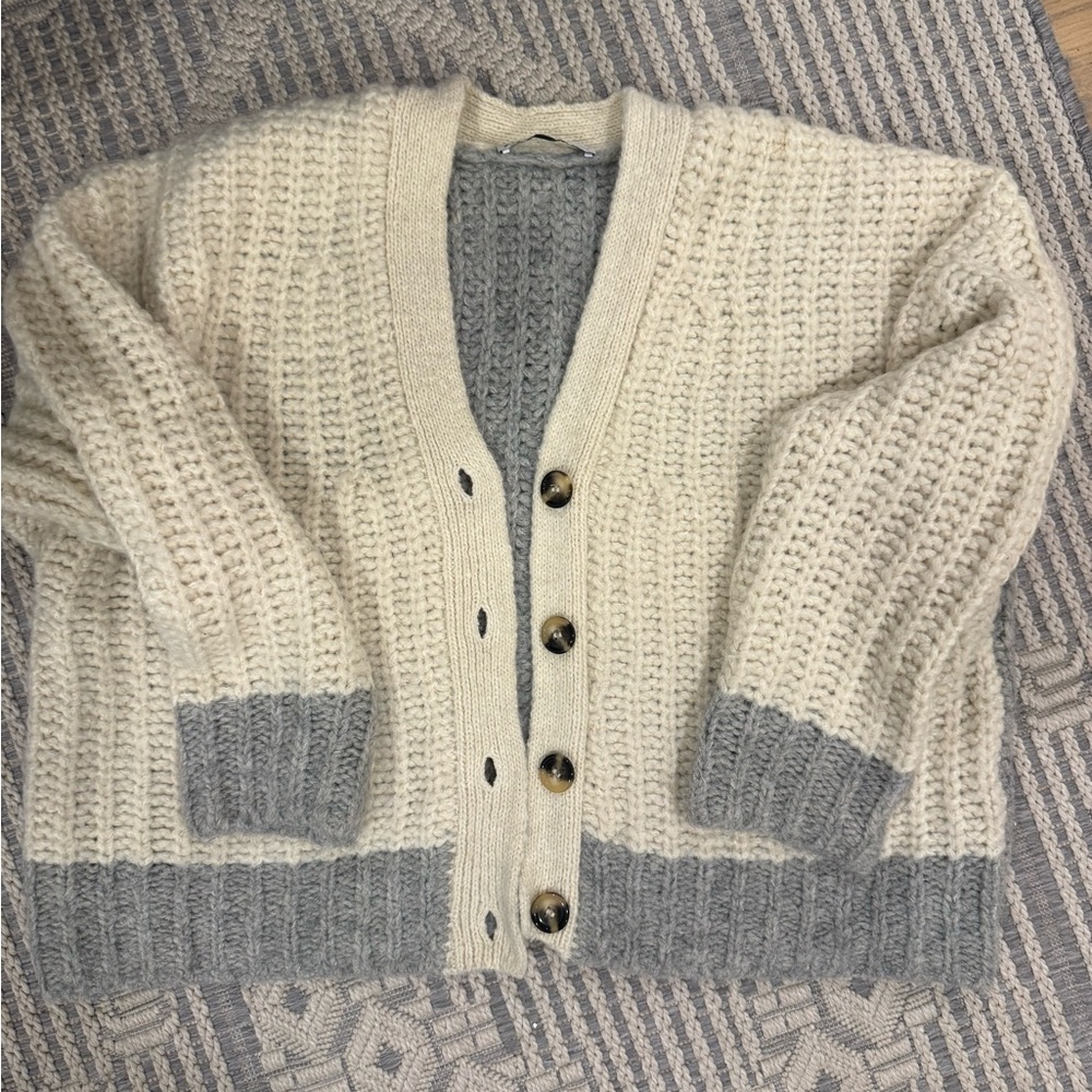Cozy Two-Tone Cardigan Sweater